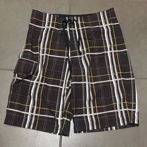 Men’s BKE Black Plaid Athletic Fit Swim Trunks